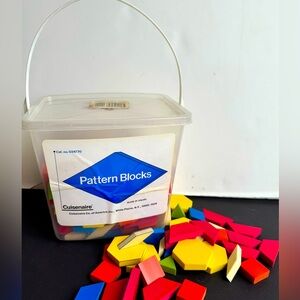 Vintage 208-pc Cuisenaire Wood Pattern Blocks Original Bucket Art Geometry Math